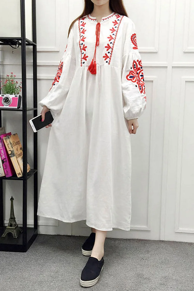 Gown Dress, Luditu Maxi Dress, Loose Dress, White and Navy Cotton Tapestry