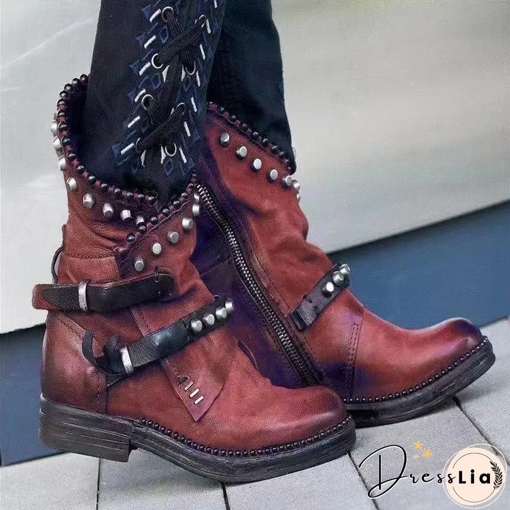 Retro Women Zipper Ankle Boot