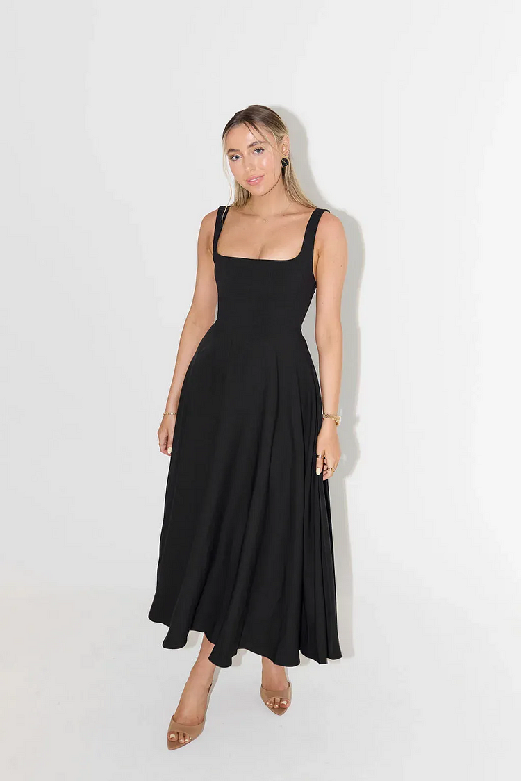 Elegantes Spaghettiträger-Midikleid