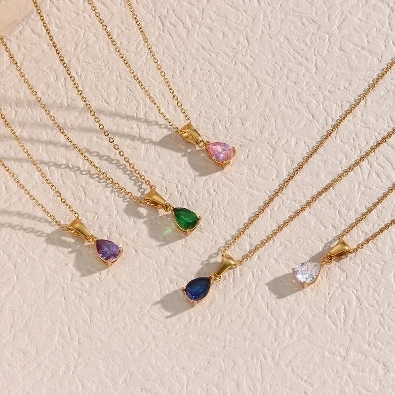 Fashion Water Droplets 304 Stainless Steel Zircon 18K Gold Plated Plating Inlay Pendant Necklace