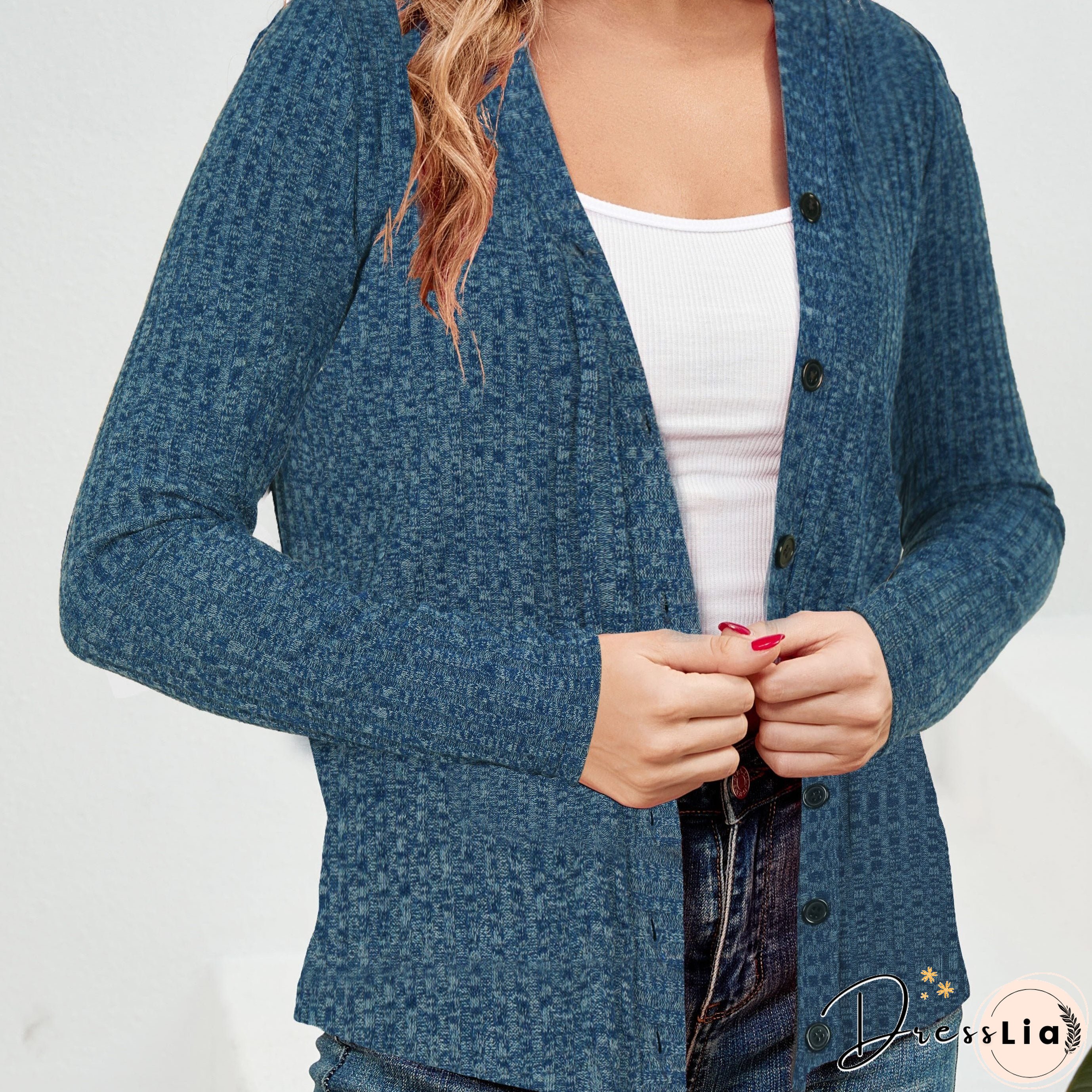 Elegant Button Down Knit Cardigan, Casual Long Sleeve Sweater, Women's Clothing