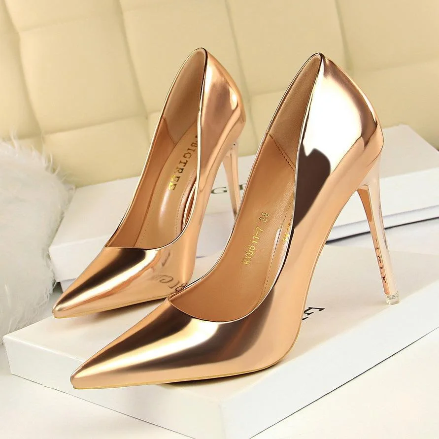 Fashion sexy shallow mouth pointed metal high-heeled shoes