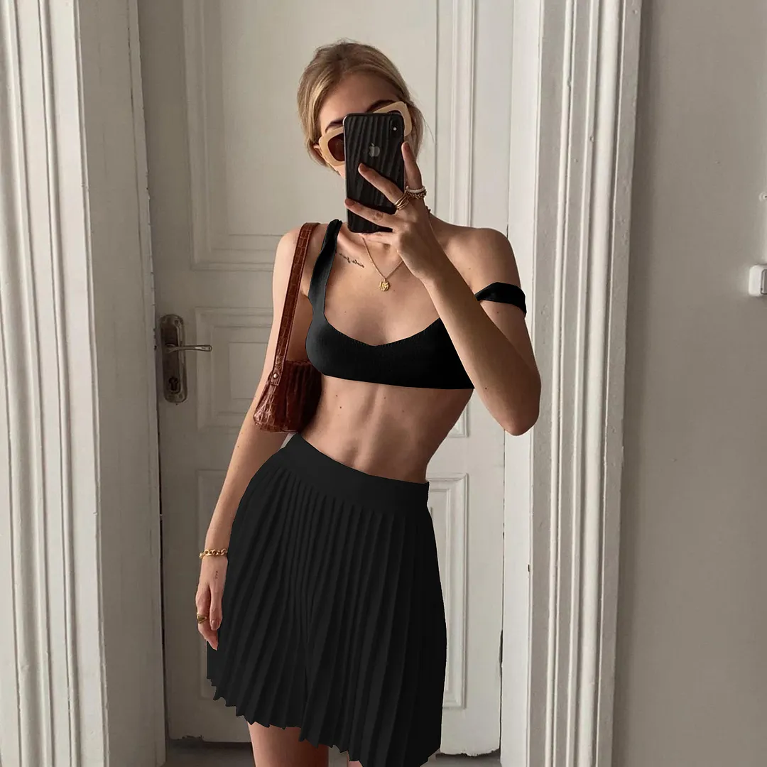 Brownm Brownm And Summer 2023 New Explosive Women's Clothing Weaving Small Bra 100-Fold Skirt Suit Women