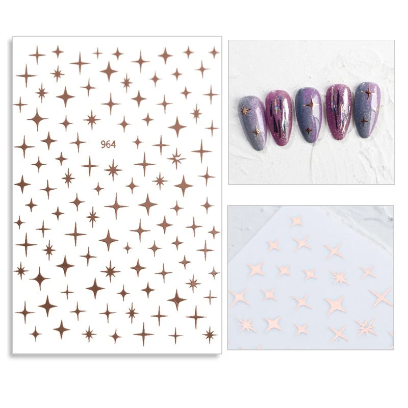3D Laser Star Nail Sticker Decals Self-adhesive Holographic Sparkle Star Design Stickers for Salon Manicure Nail Art Decoration-Nail Inspo