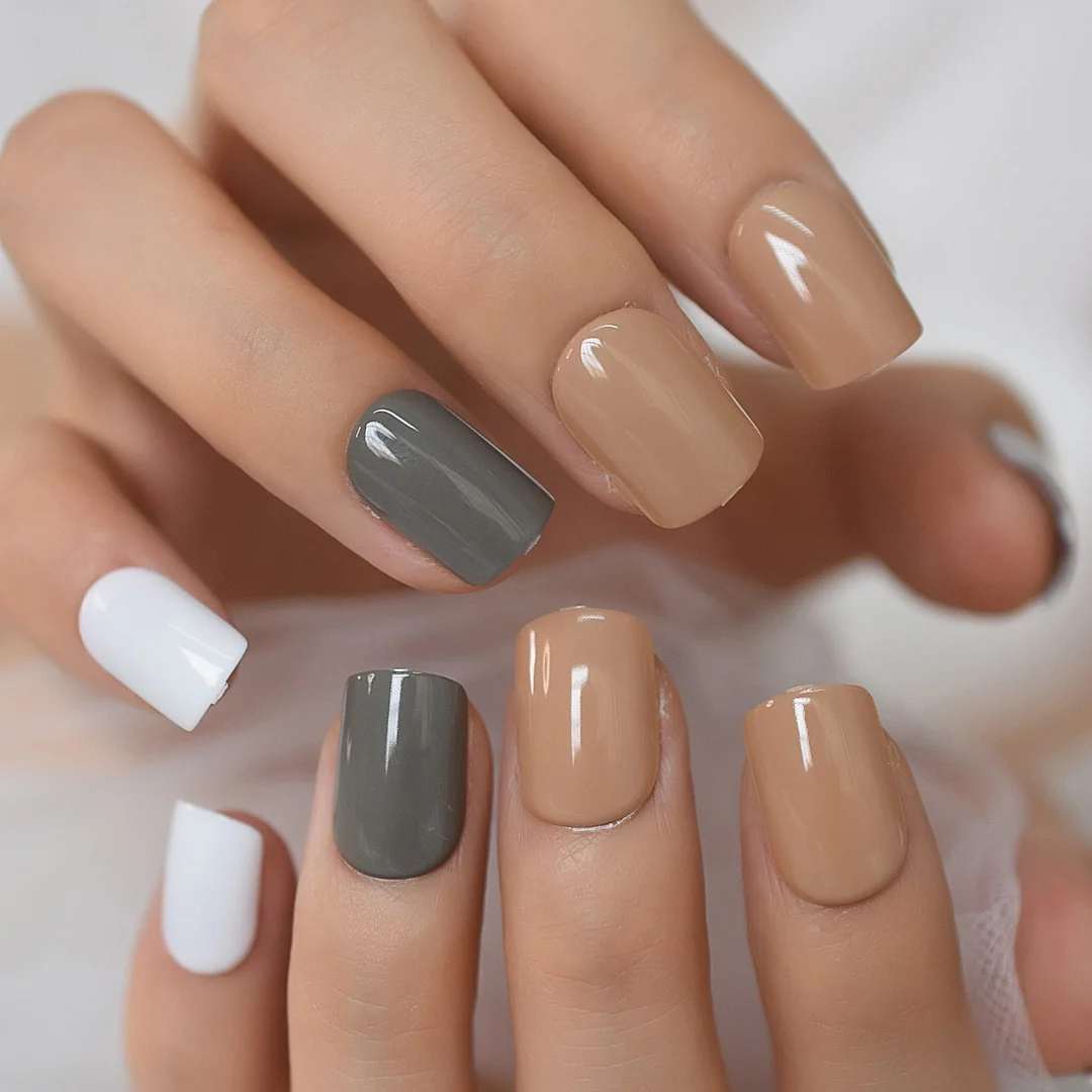 Natural Nude Purple French False Fake Nails Press on Leopard Nails Art Tips Daily Office Finger Wear Manicure Tool 515-1-Nail Inspo