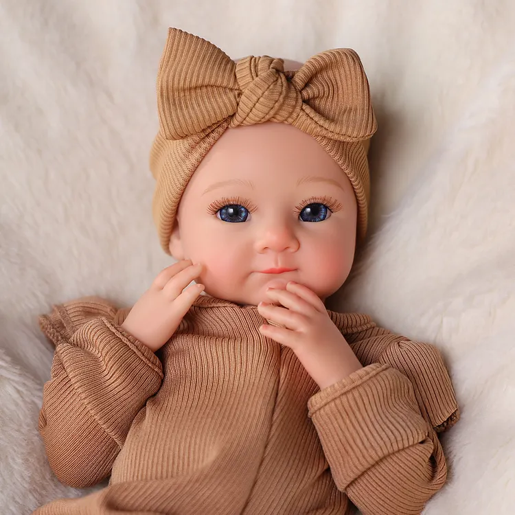 Babeside Cozy Ziva 16" Full Body Silicone Reborn Baby Doll Girl in Warm Brown Knit Outfit