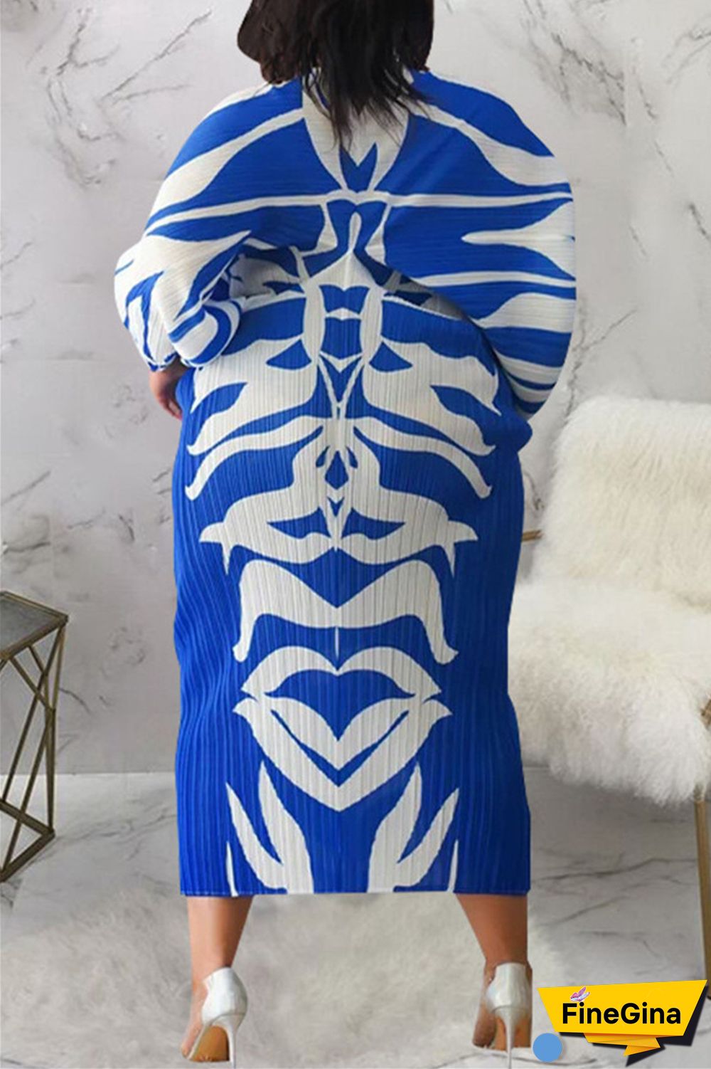 Pink Purple Casual Print Patchwork V Neck Pencil Skirt Plus Size Dresses