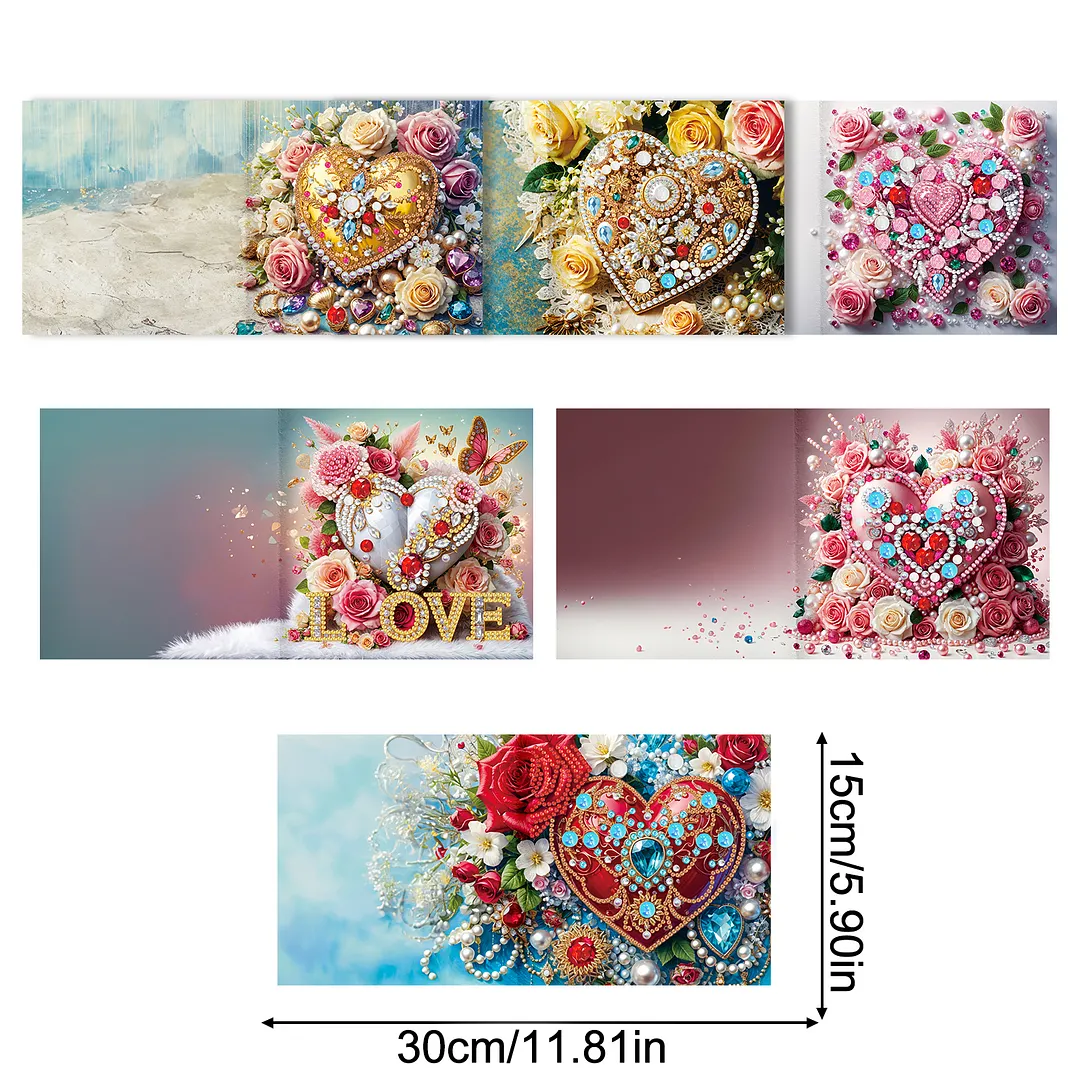6pcs Dreamy Heart DIY Diamond Painting Greeting Card Kits with Envelopes Diamond Art Greeting Cards Diamond Art Cards Kits for Adults DIY Crafts Family Friend Gifts