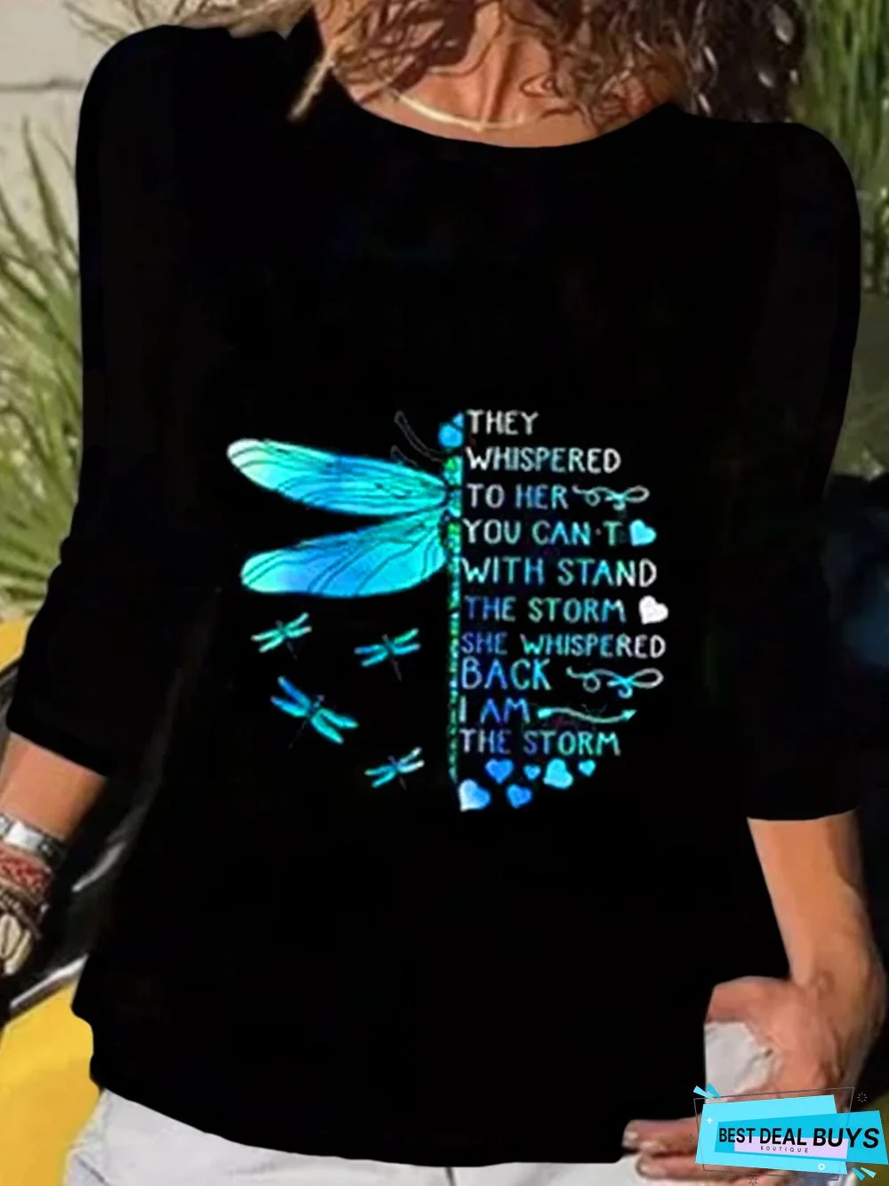 Women's Daily Casual Dragonfly Three Quarter Round Neck Printed Top Tunic T-Shirt