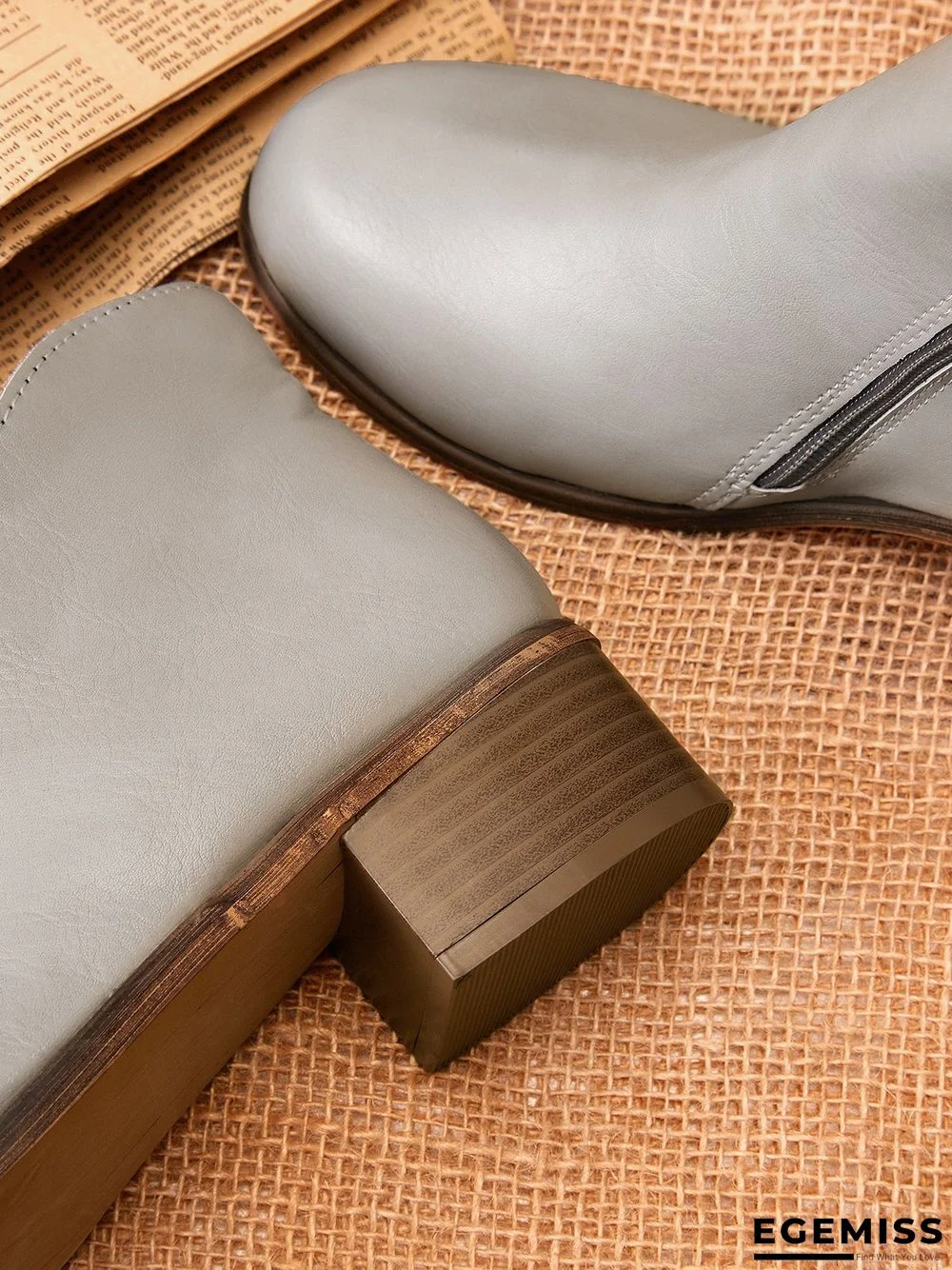 Retro Distressed Polished Color Zipper Thick Heel Pointed Ankle Boots | EGEMISS