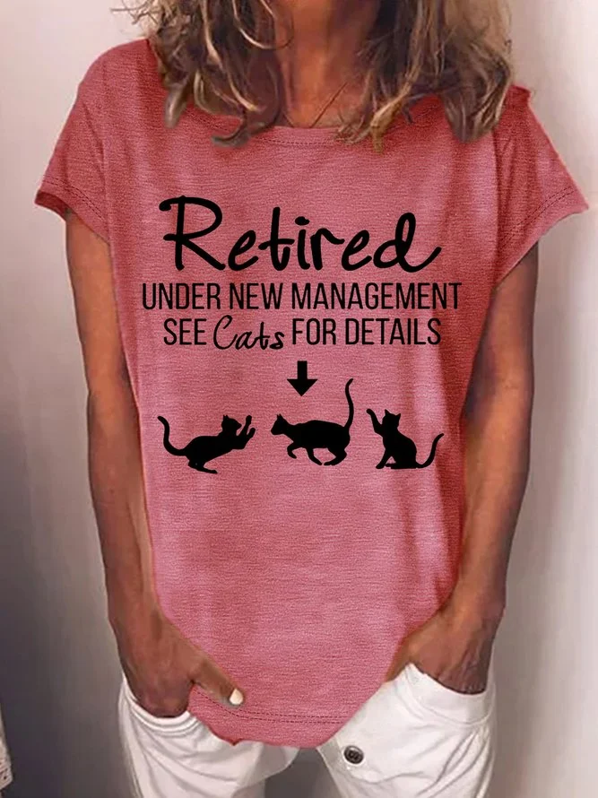 Women's Retirement Cat Mom Retirement Cat Lover Crew Neck  Casual T-Shirt