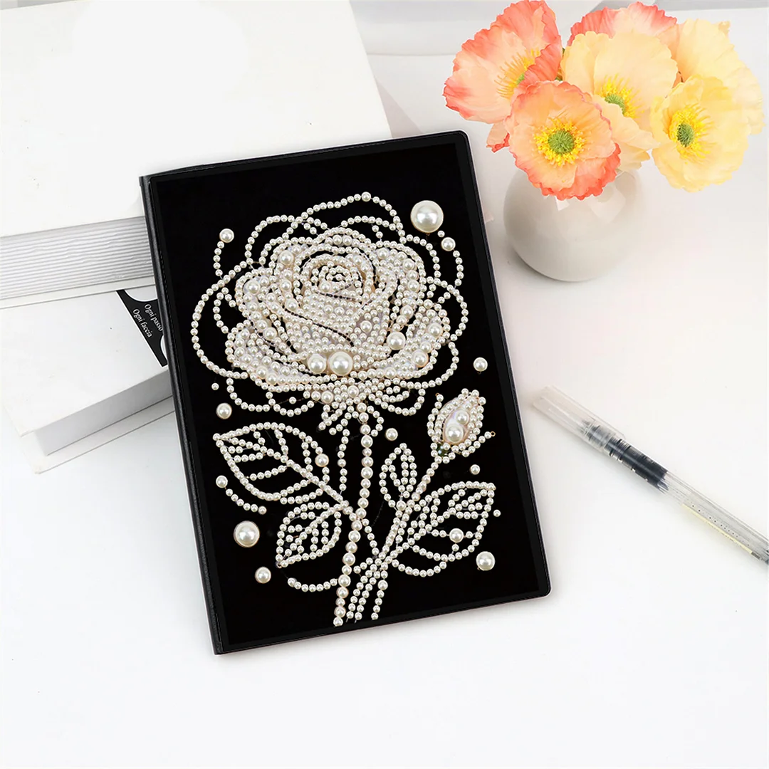 Rose Partial Pearl DIY 50 Pages A5 Diamond Painting Notebook Special Shaped Diamond Art Diary Book Kits Wireless Strip 5D Crystal Art Paintings Sketchbook for Art Drawing