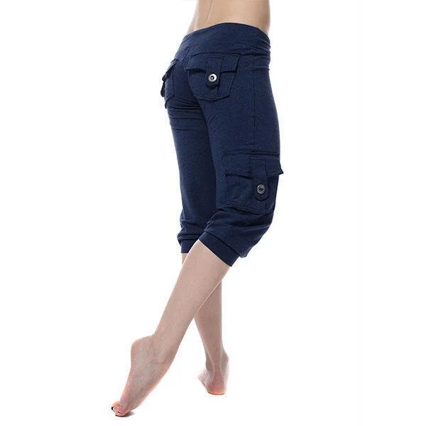 Women Pants 3/4 Joggers  Soft Sweatshirt Fabric, Elasticated Waist, Side pockets, Legs with Ribbed Hems, Sports Trousers