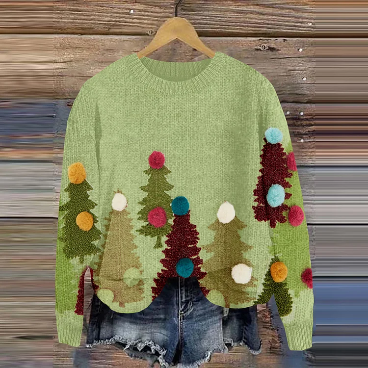 Christmas Tree Applique Art Cozy Sweater