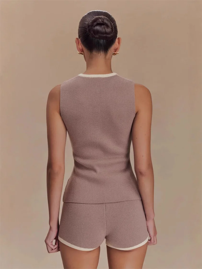 Uveng Uveng Scented Elegant Knitted Top Button French Sleeveless Sleeveless Shirt Vest 2025 Summer Burst Top