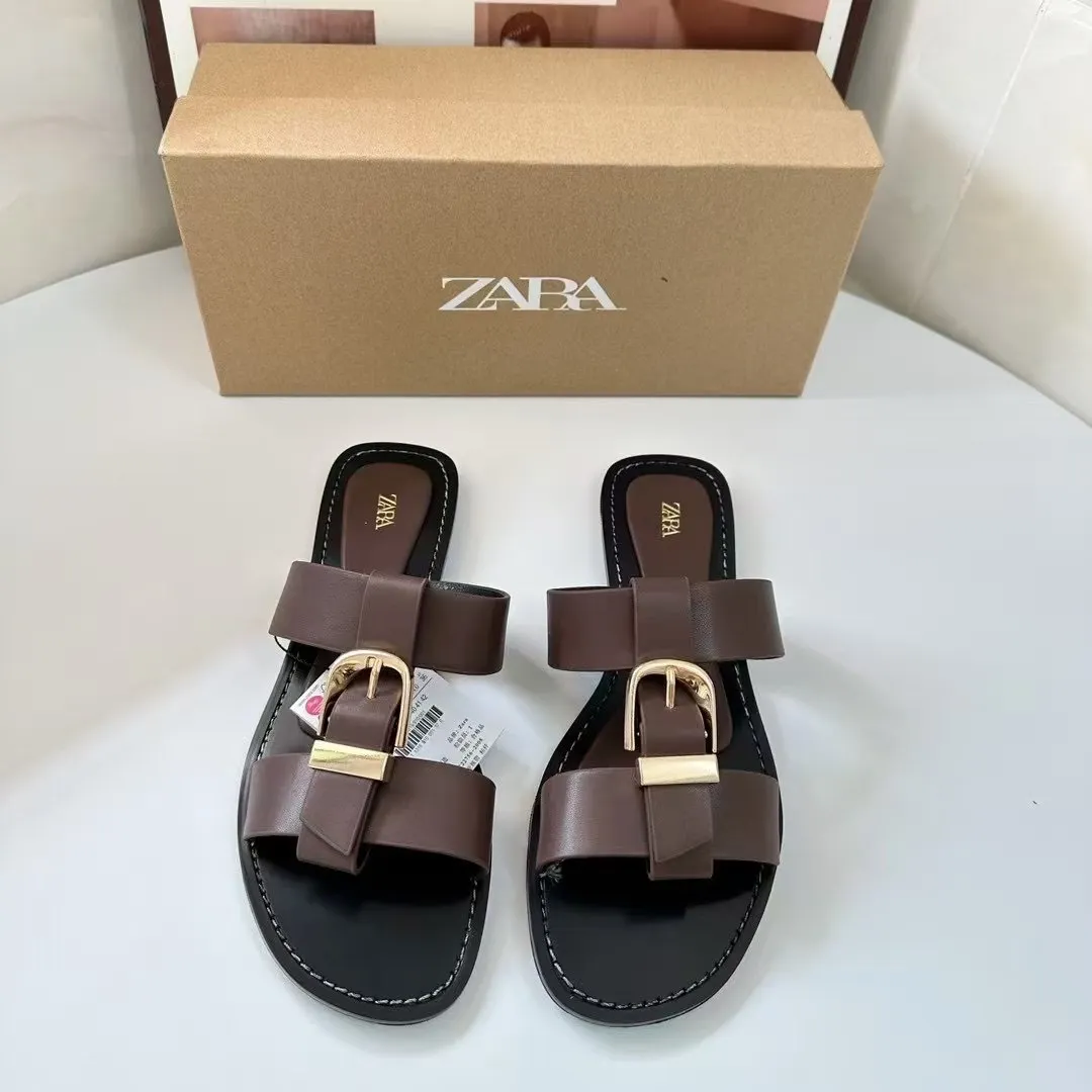 Breakj Breakj New Beach Flat Shoes Comfortable Fashion Large Size Square Buckle Spring Comfortable