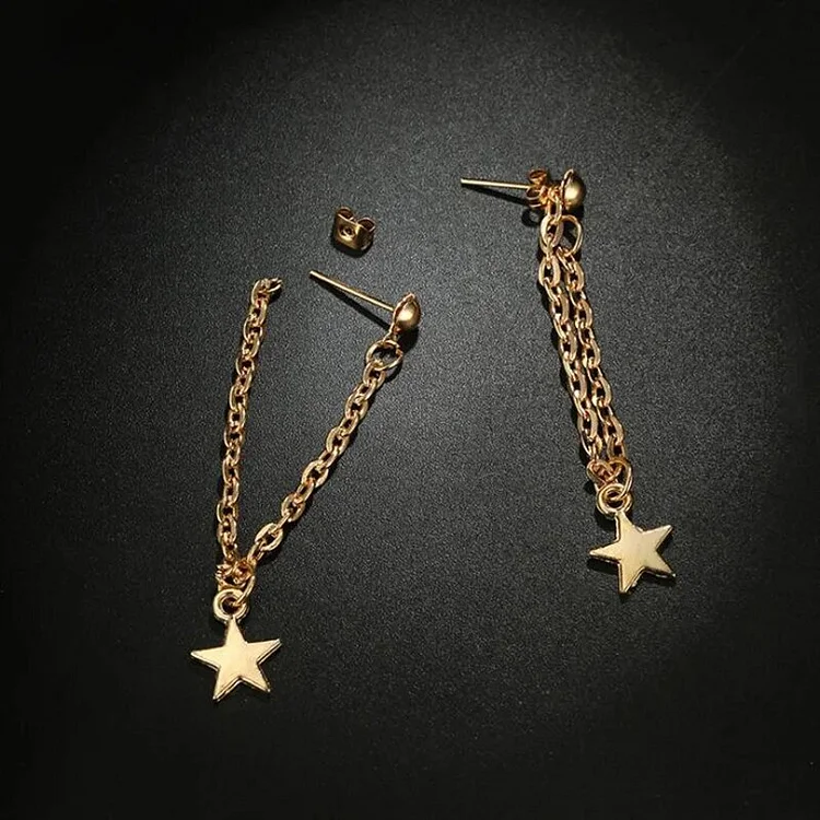 Star Pendants Drop Earrings for Women Gold Color Multi-layers Link Tassel Earrings Korean Fashion Matte Metal Earrings mujer