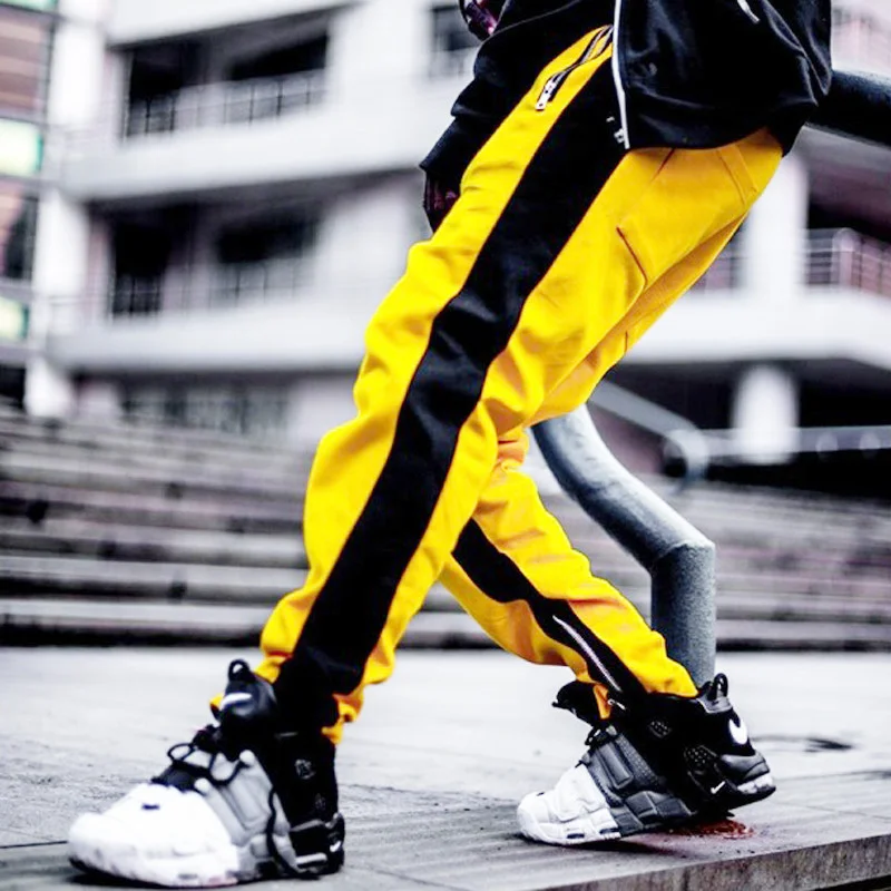 Multi-pocket zipper contrast stitching sports trousers
