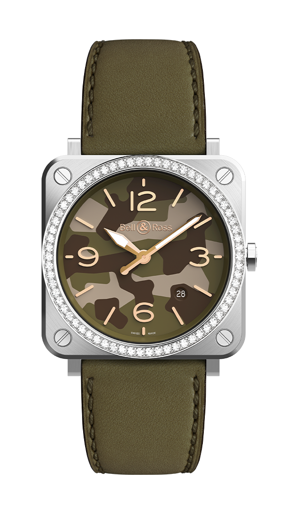 Bell & Ross Instruments BR S Green Camo, Diamonds & Steel Unisex Watch