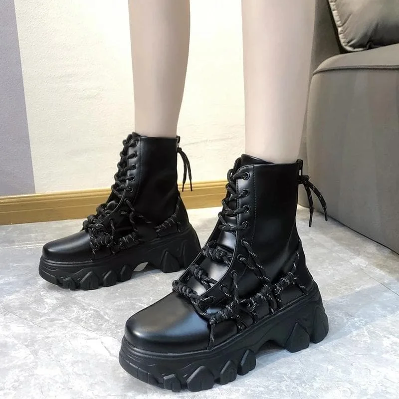 Black Punk Style Platform Women Ankle Boots SP121