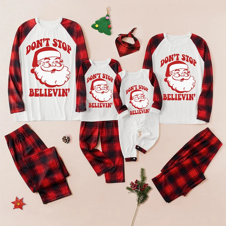 Don't Stop Believe Santa Print Christmas Family Matching Pajamas Set