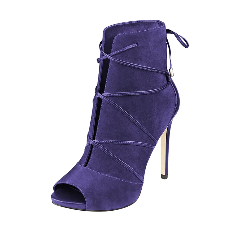 Purple Stiletto Heels Peep Toe Strappy Chic Fashion Ankle Boots |FSJ Shoes