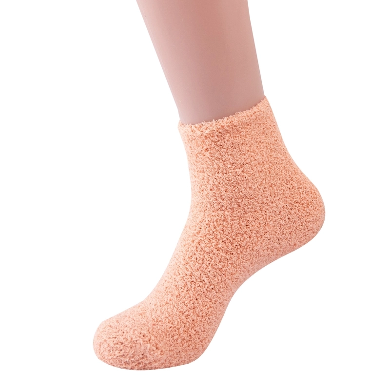 Women Slippers Socks Fluffy Plush Home Sleeping Socks Coral Fleece Socks Candy Color Mid-tube Socks