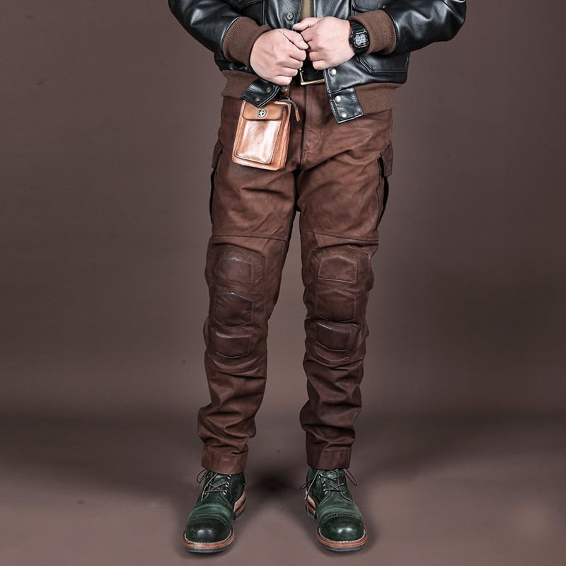 American Style Brushed Cowhide Tactical Motorcycle Windproof Casual Pants