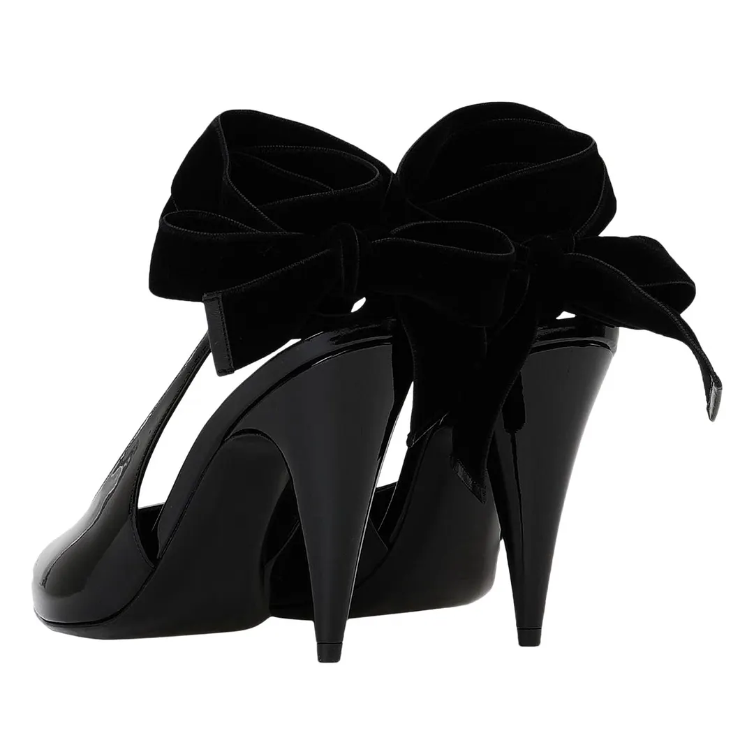 Pointed Toe Slingback Bow Heels Elegant Black Pumps for Women