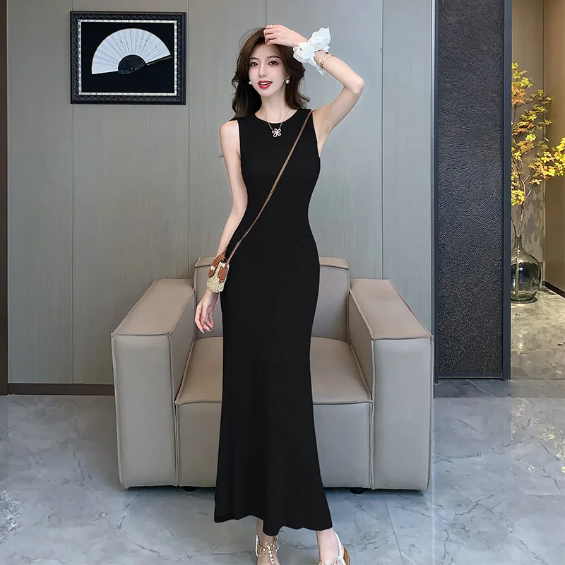 Ueong Shot Retro Hollowed-Out Knitted Dress Female Summer Gentle Wind Design Temperament Slim And Skinny Hip-Covered Dress