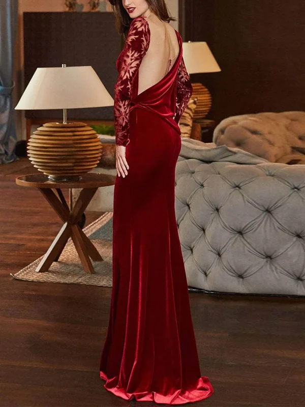 Long Sleeves Bateau Neck Formal Gown