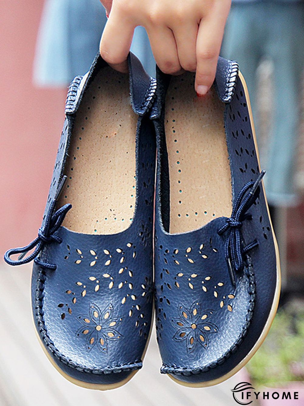 Cowhide Hollow Lace-up Portable Shoes | IFYHOME