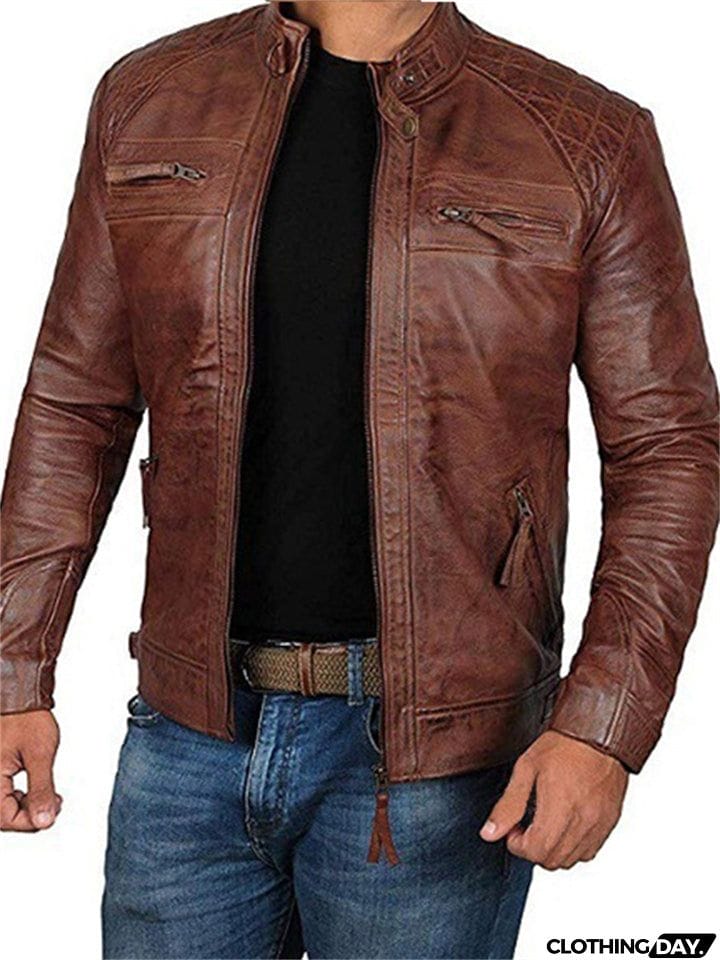 Punk Stand Collar Windproof Motorcycle Jacket for Men