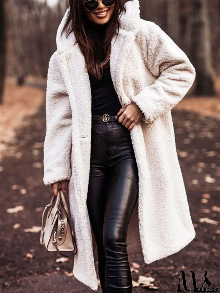 MidiSono - Women's Warm Hooded Maxi Plush Coat for Winter