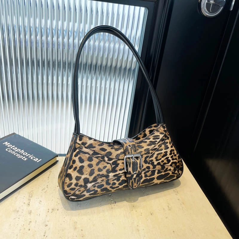 Korean Style French Stick Underarm Bag Leopard Print Fashion Shoulder Bag Trendy Unique PU Leather Leopard Print Bag