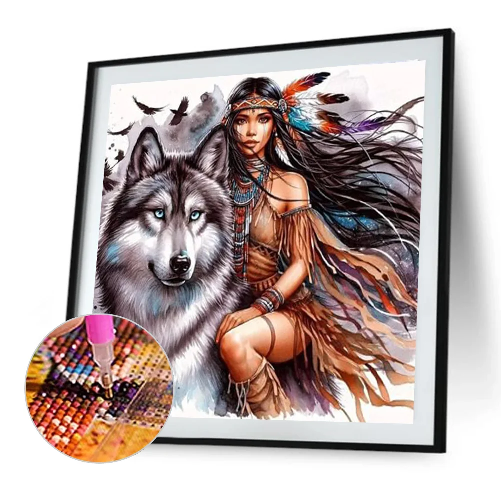 Diamond Painting - Full Round Drill - Wolf Girl(Canvas|40*40cm)