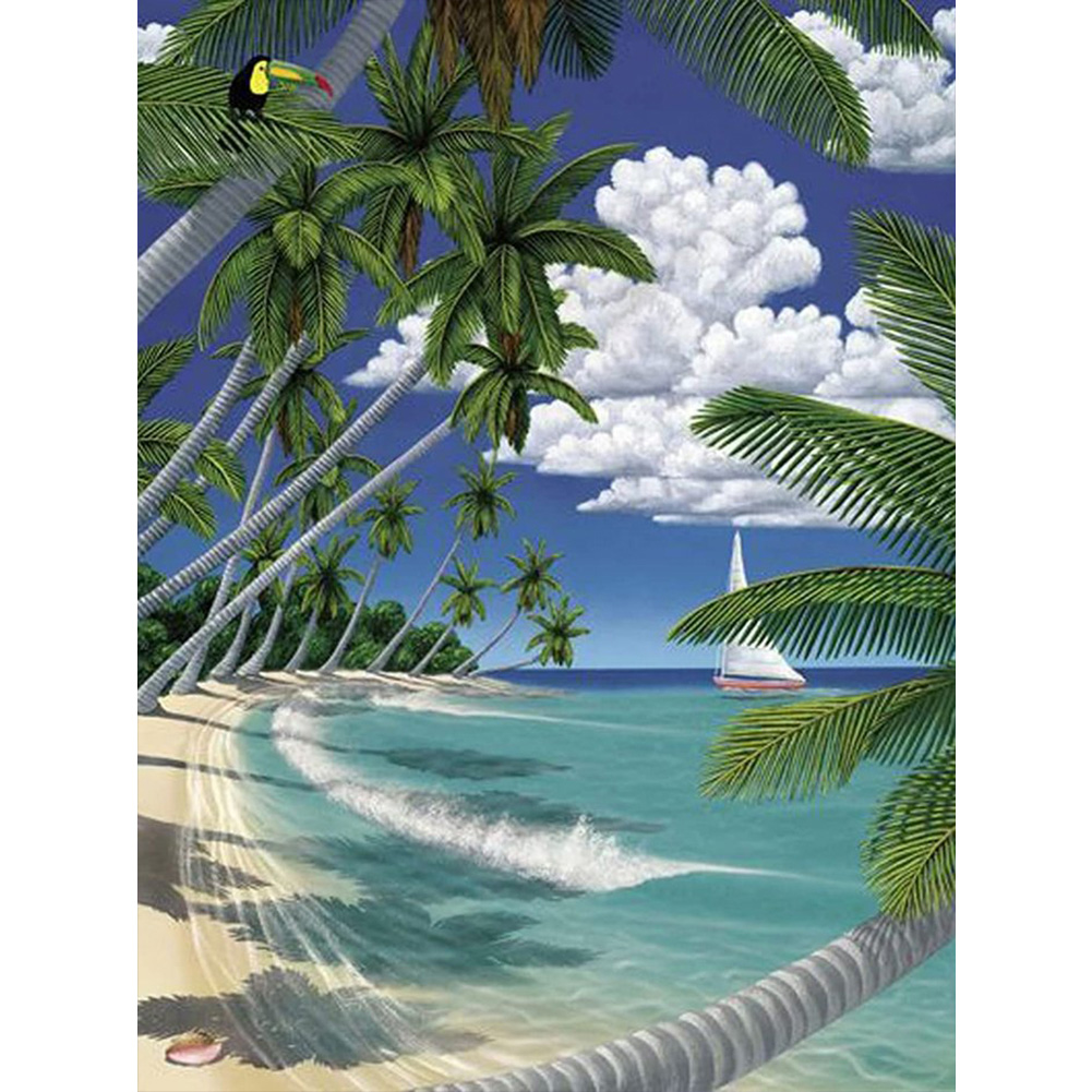Coconut Tree By The Sea 30*40cm(canvas) Full Round Drill Diamond Painting gbfke