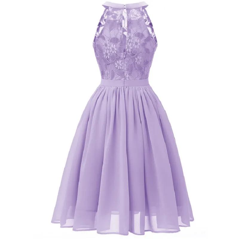 Sexy Fashion Swing Solid Color Party Fashion Lace Halter Vintage Dress