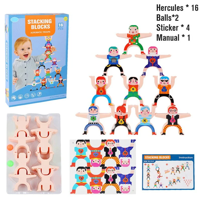 Hercules Acrobatic Balance Building Blocks DIY Stack Toys Wooden Stacking Game Early Education Toys for Children