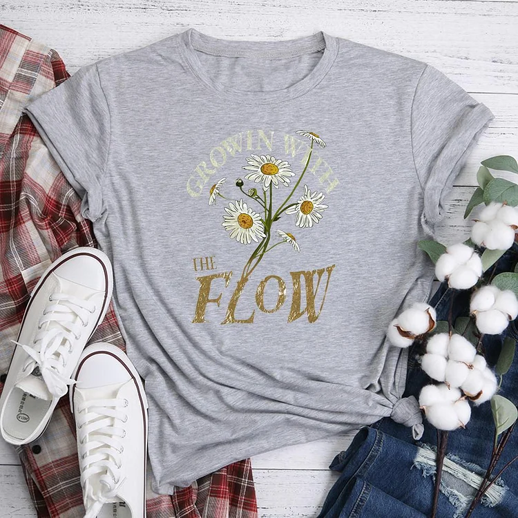 Growing with the flow Funny daisy flower  T-Shirt Tee-05200-Annaletters