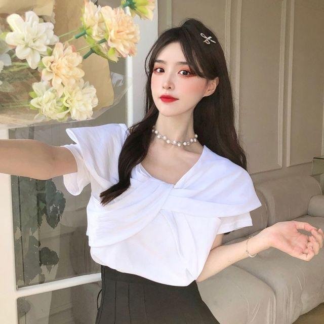 Summer Elegant Casual Blouses Women Bow Whtie Korean Fashion Designer Clothing Short Sleeve Sweet Japanese Fit Chic Shirts - Shop Trendy Women's Fashion | TeeYours