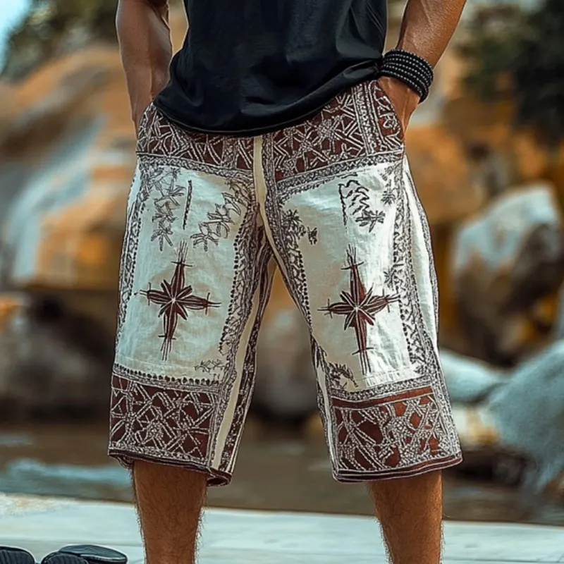  Bohemian Embroidered Shorts for Men - Perfect for Summer Outings-INSPIREUSE