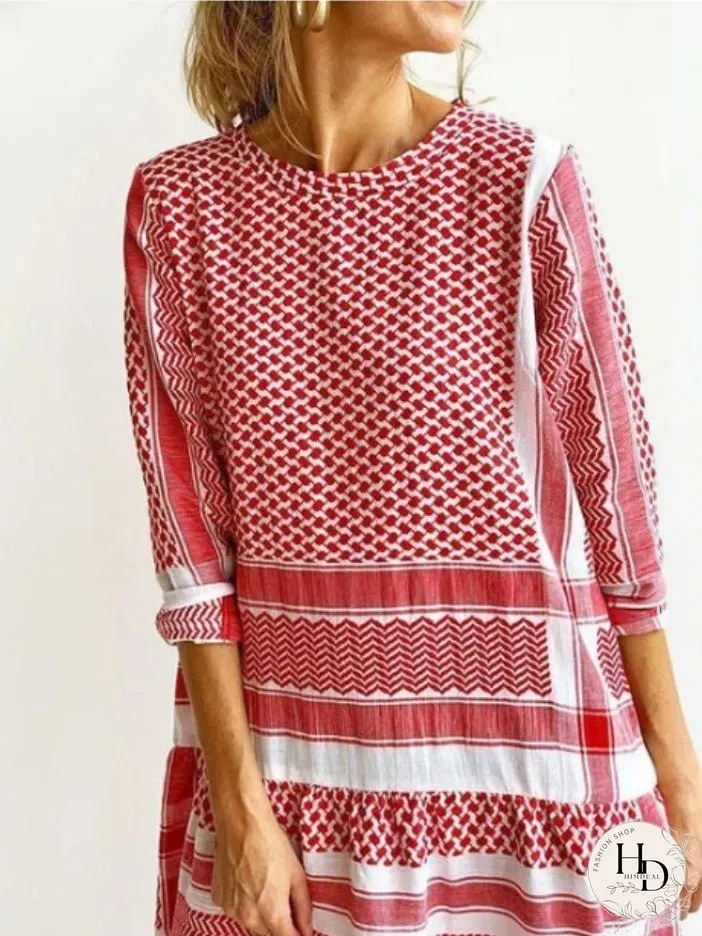 Dresses Casual Stripe Print Mid Sleeve Mini Dress for Women