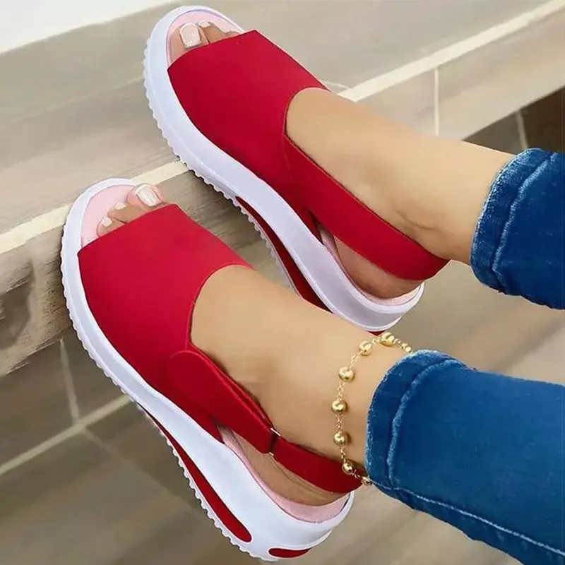 Qengg Women Vulcanize Shoes Comfort Casual Outdoor Light Beach Sandals Fish Mouth Fashion Platform Wedges Zapatillas De Mujer