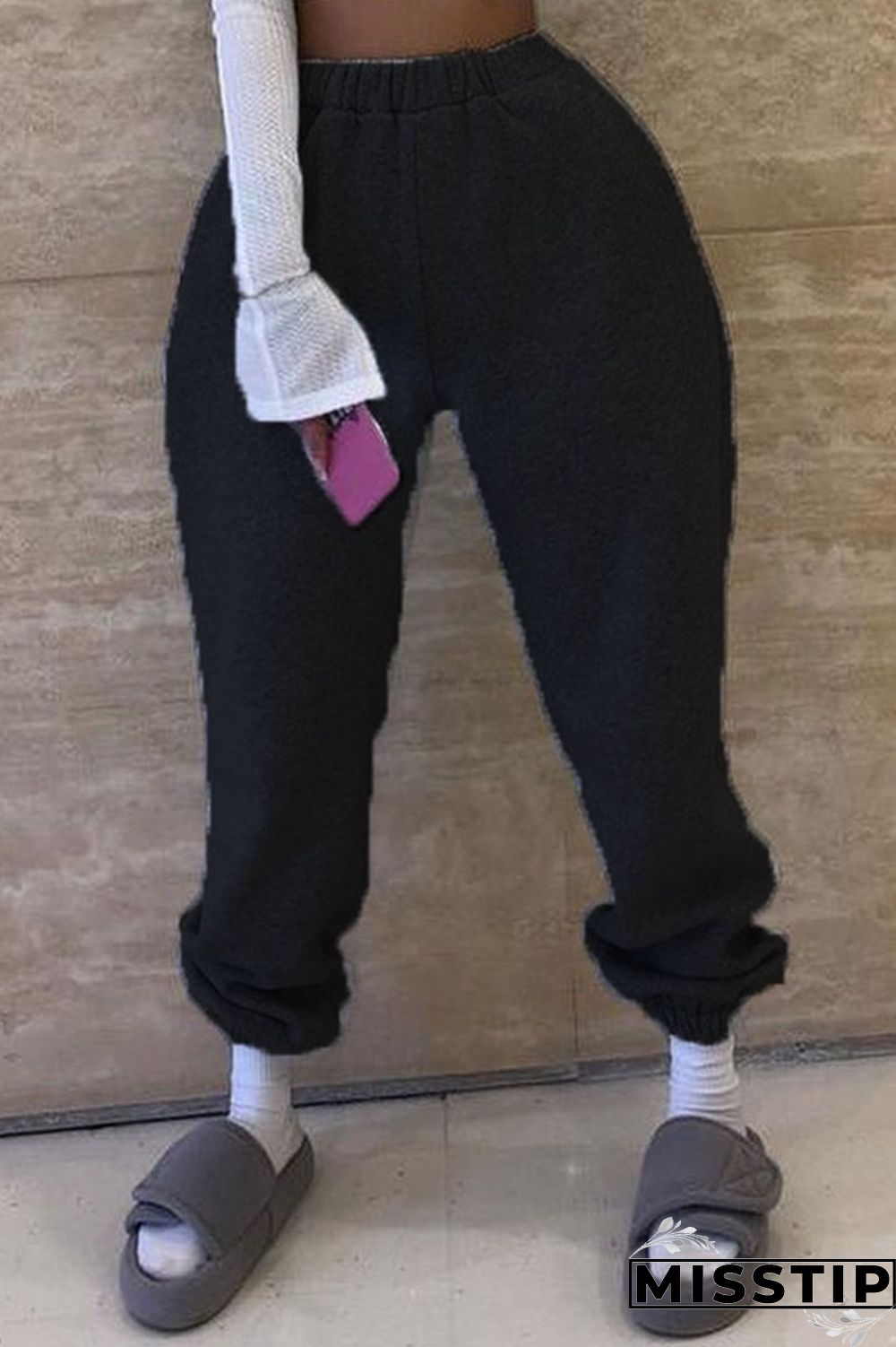 Grey Casual Solid Patchwork Straight Straight Solid Color Bottoms