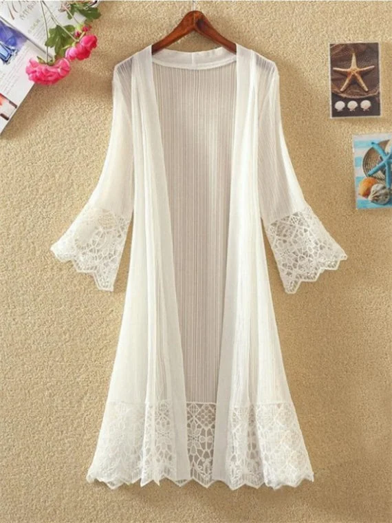 Women's 3/4 Sleeve V-neck Lace Stitching Cardigan