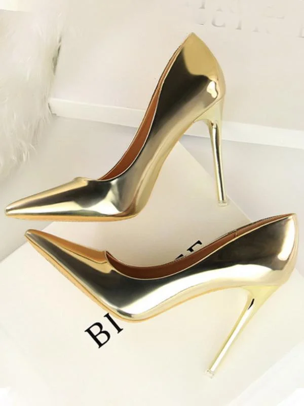 Fashion sexy shallow mouth pointed metal high-heeled shoes