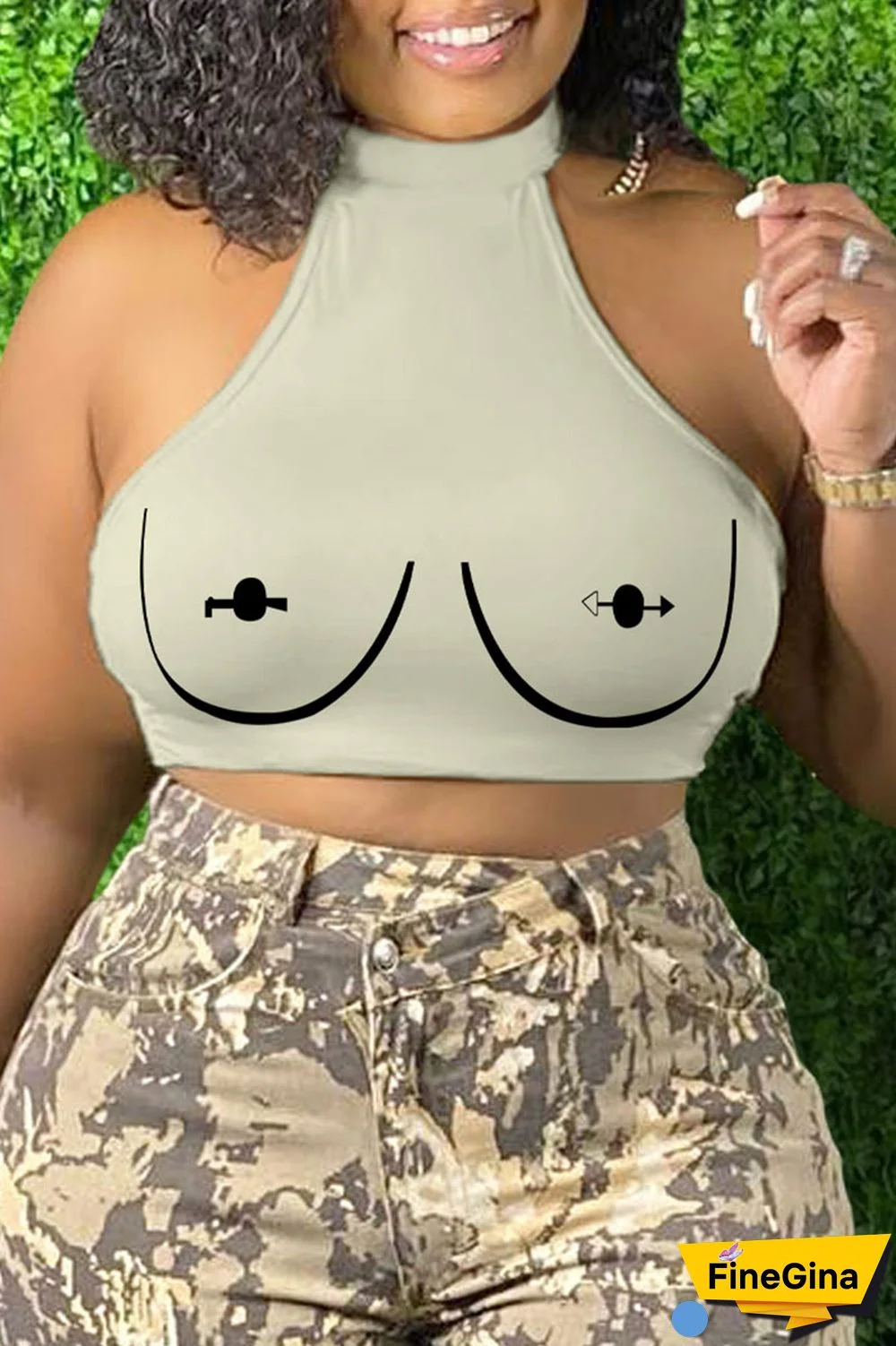 Brick Red Sexy Print Patchwork O Neck Tops