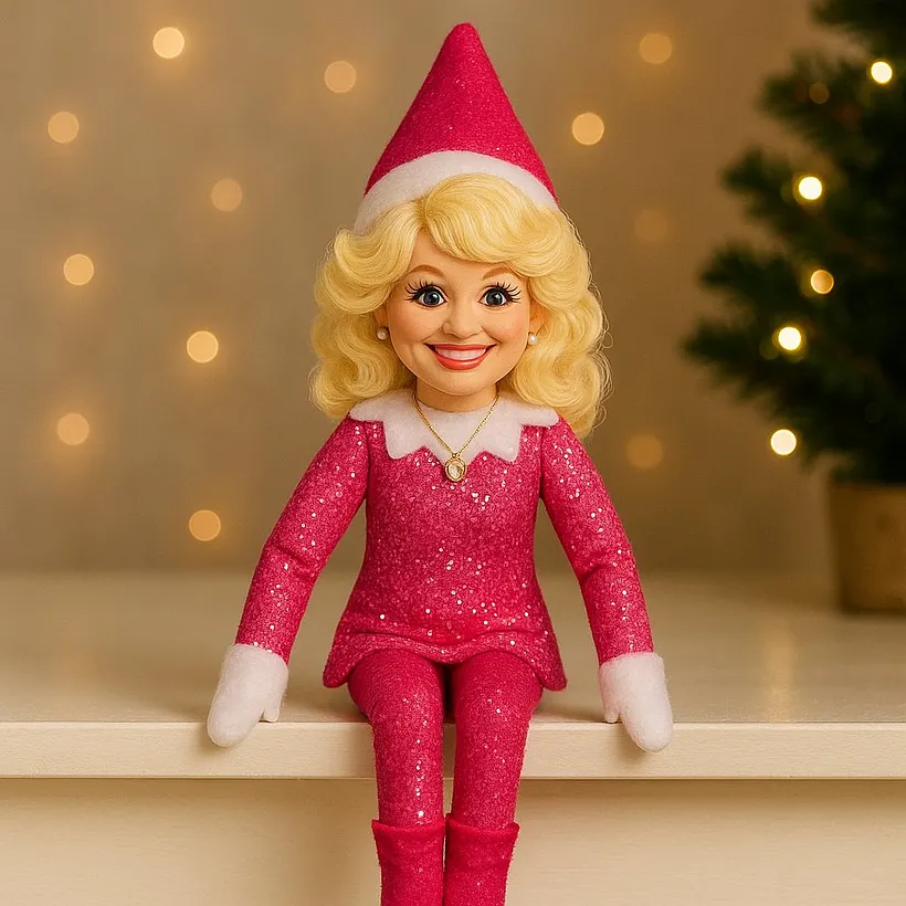 Pink Dolly Parton Christmas Elf Doll