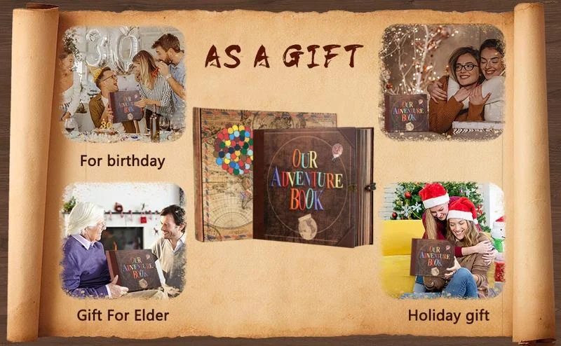 Our Adventure Book 8.66 * 7.67 inches 146 pages Travel Diary Album Scrapbook, Retro Style Travel Souvenir, Retro Message Book DIY Anniversary Wedding Travel Writing Friend Birthday Gift, Valentine's Day, Halloween, Christmas, New Year Ideal Gift Our Adventure Book 8.66 * 7.67 inches 146 pages Travel Diary Album Scrapbook, Retro Style Travel Souvenir, Retro Message Book DIY Anniversary Wedding Travel Writing Friend Birthday Gift, Valentine's Day, Halloween, Christmas, New Year Ideal Gift